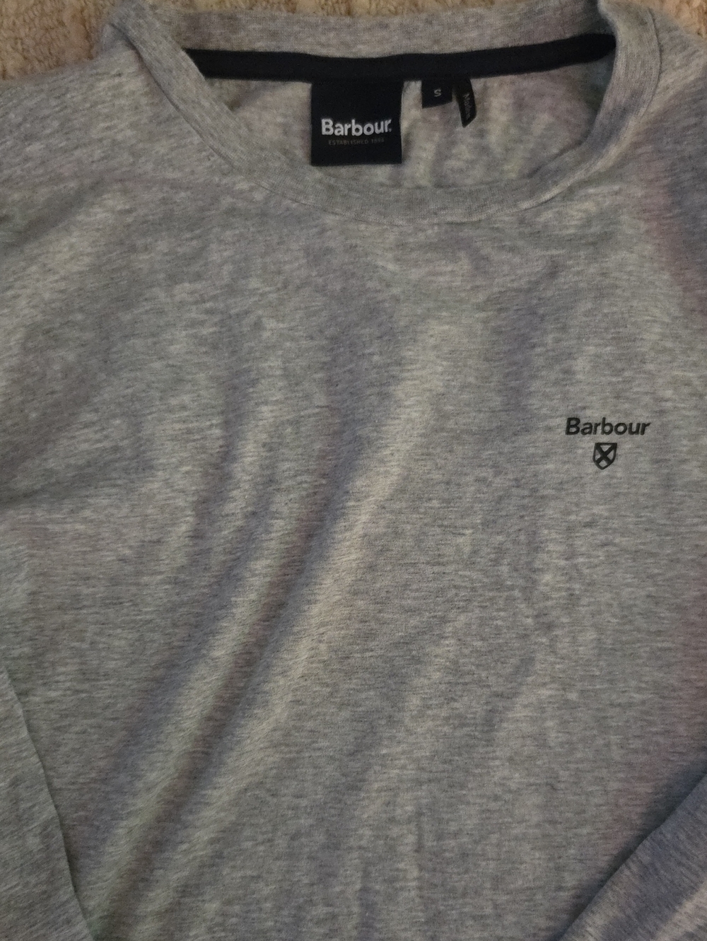 Barbour Men's Heather Gray Long Sleeve Crewneck Tee Shirt | Size S